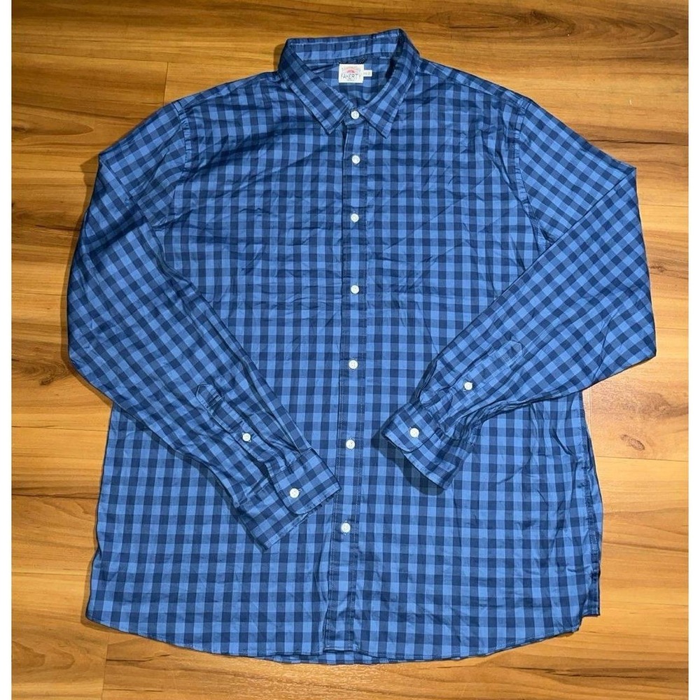 Mens Faherty Movement Monterey Navy Plaid Check Button Up Casual Shirt